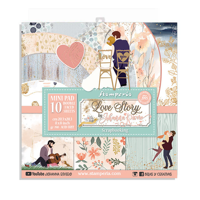 Stamperia Double-Sided Scrapbooking Paper Set Love Story, 10 units, 20,3x20,3 cm