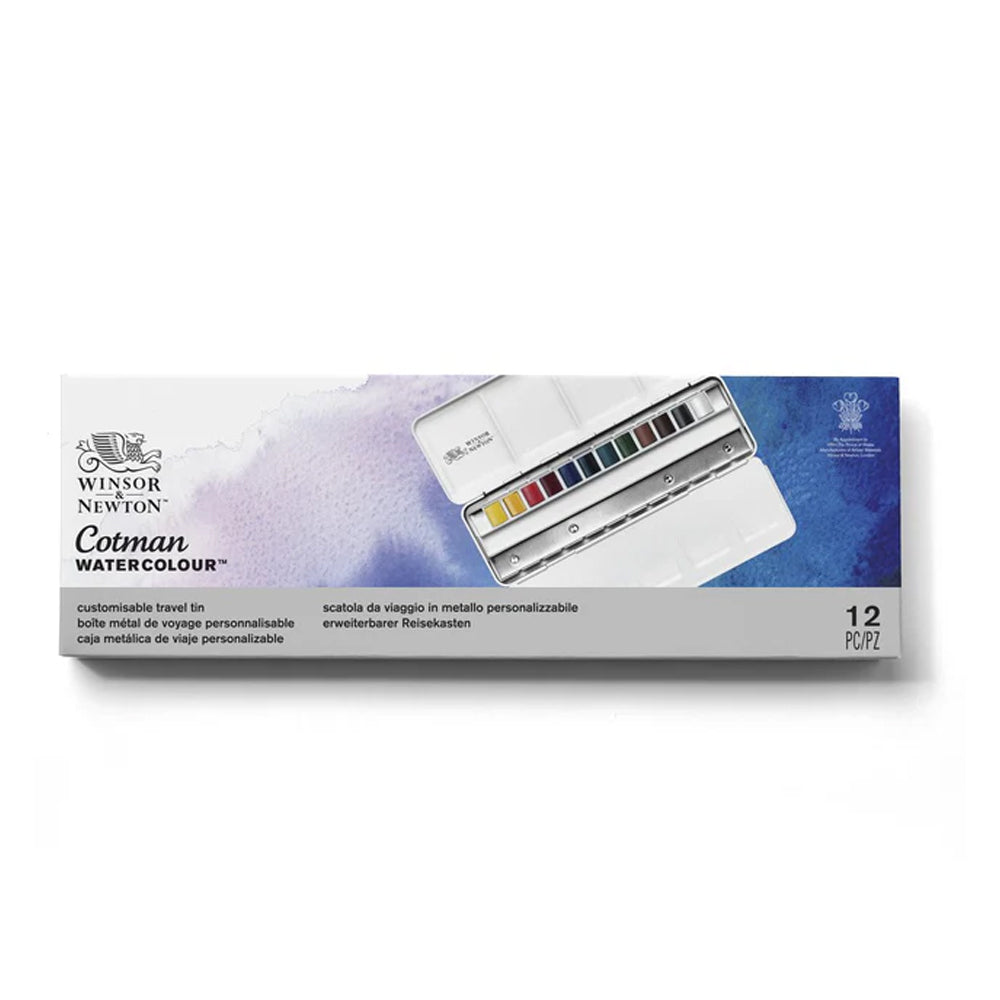 Winsor & Newton Cotman Watercolour Customisable Travel Tin, 12 Half Pans