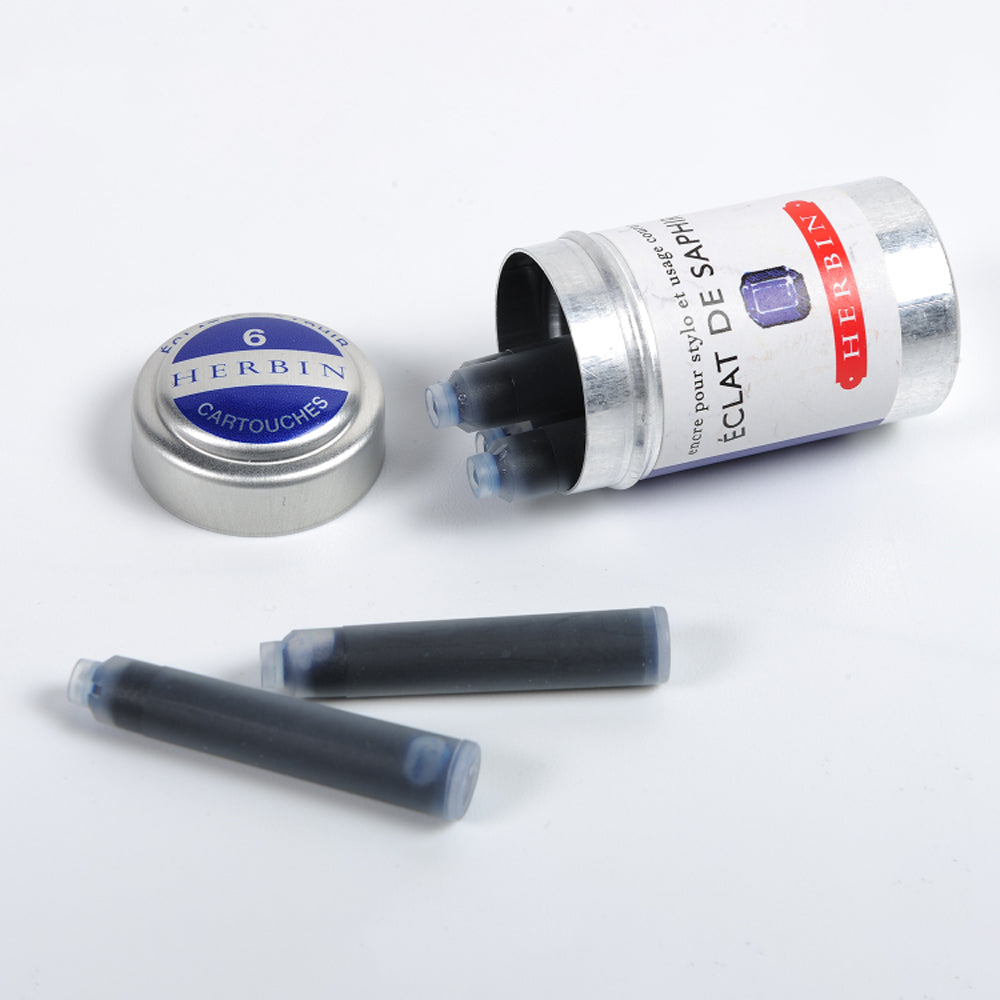Jacques Herbin La Perle des Encres Ink Cartridges, Sapphire Blue, 6 pcs.