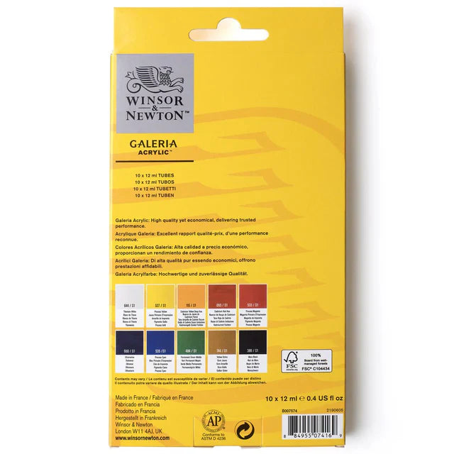 Winsor & Newton Galeria Acrylic Paint Set, 10x12 ml