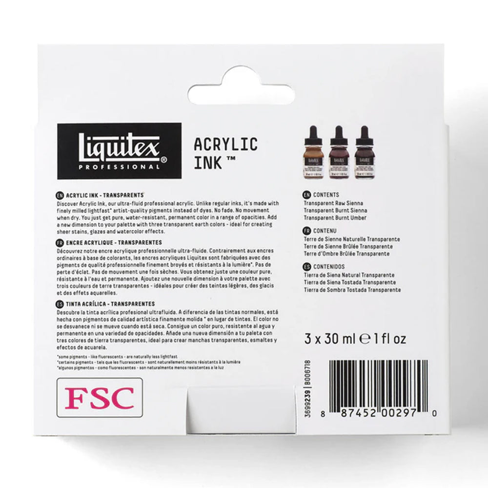 Liquitex Professional Acrylic Ink Transparents Set, 3x30 ml
