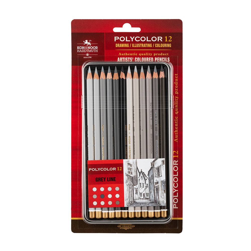 Koh I Noor Polycolor 12 pilkų atspalvių pieštukai
