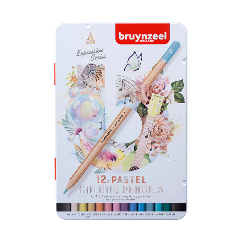 Bruynzeel Expression Coloured Pencils, Pastel Shades, 12 pcs in Metal Tin