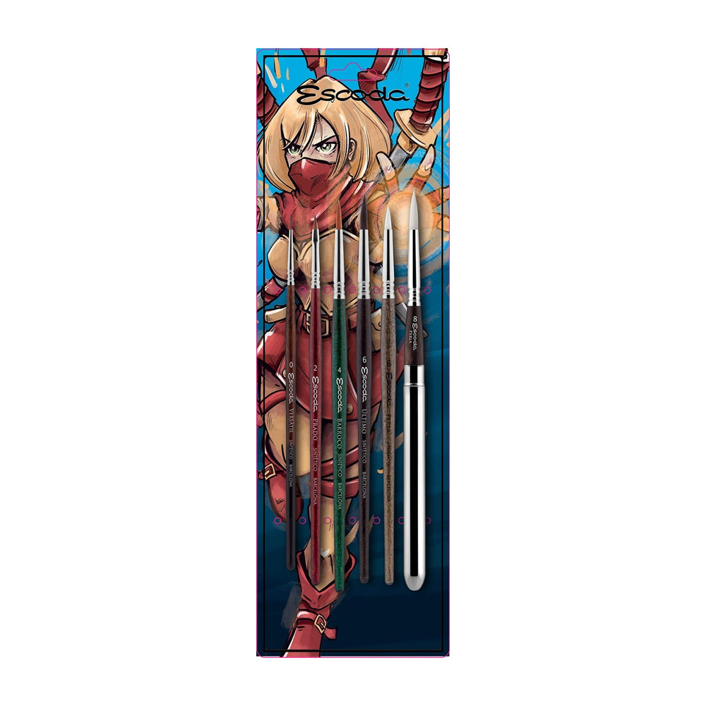 Escoda Synthetic Brushes for Comic Illustrations, Set of 6