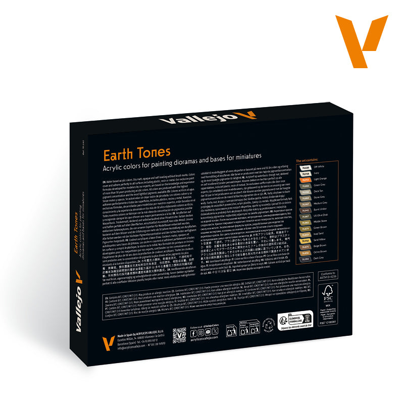 Vallejo Earthtone Colors Paint Set, 16x17 ml