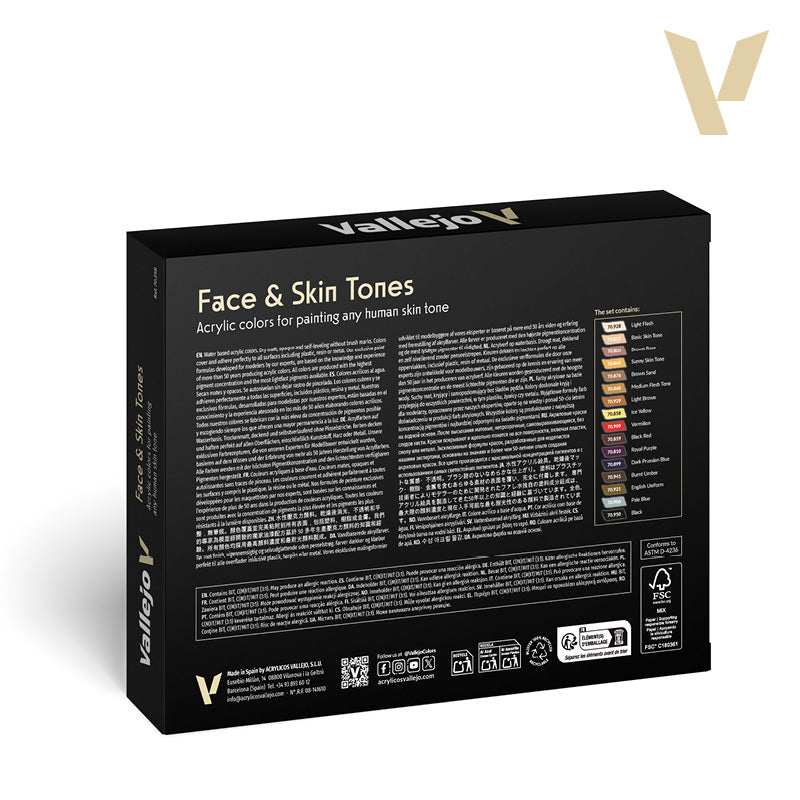 Vallejo Model Color Face & Skin Tones Acrylic Paint Set, 16x18 ml