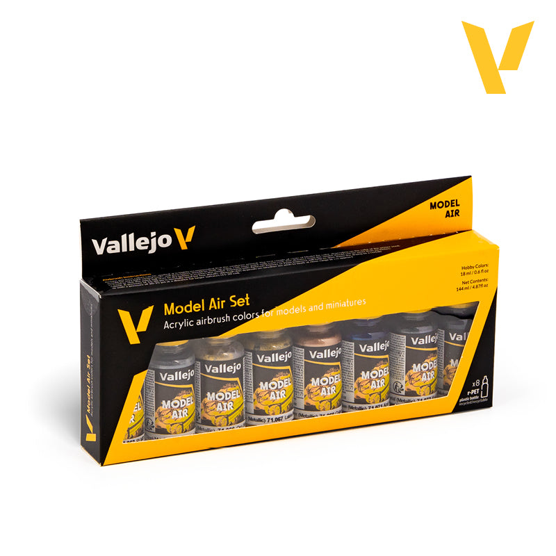 Vallejo Metallic Colors Model Air Acrylic Paint Set, 8x17 ml