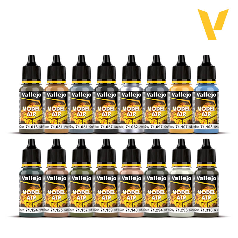 Vallejo WWII USAAF Aircraft Model Air Acrylic Paint Set, 16x17 ml