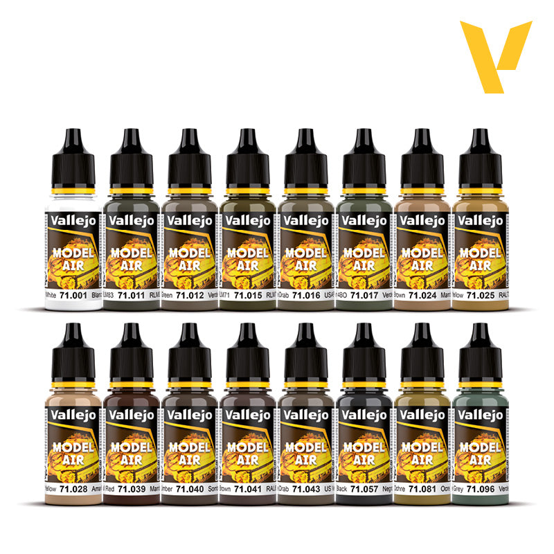 Vallejo German/Allied WWII Model Air Acrylic Paint Set, 16x17 ml
