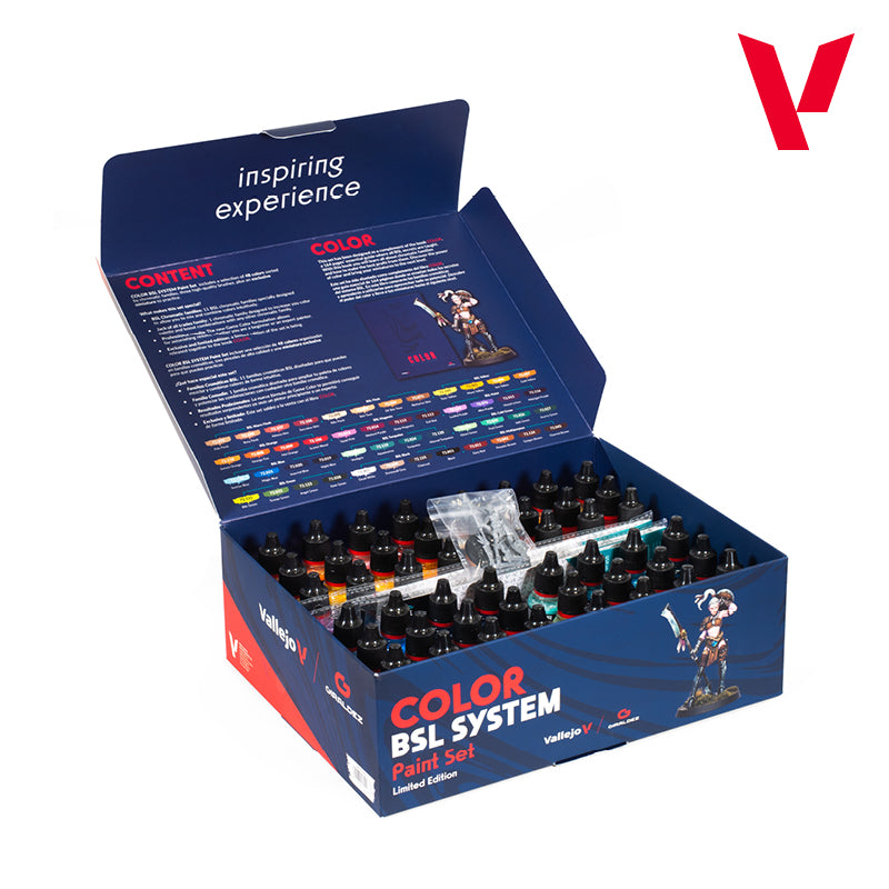 Vallejo Color BSL System Paint Set, 48x18 ml + 3x brushes + 1 miniature