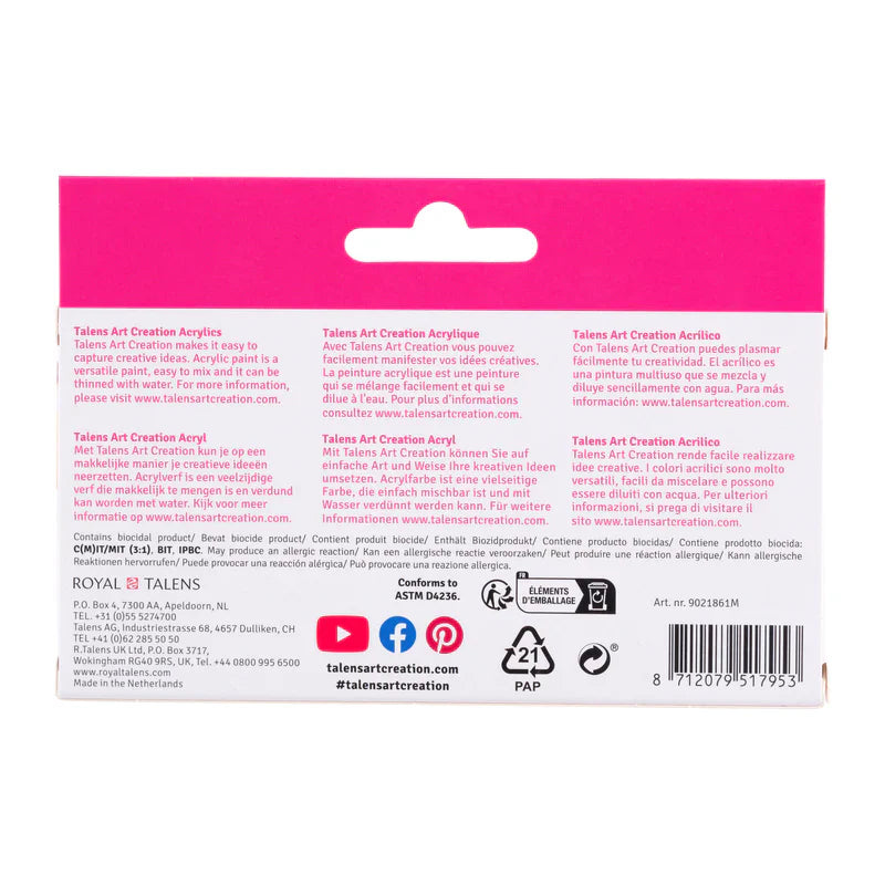 Talens Art Creation Metallic Acrylic Paint Set, 6x12 ml