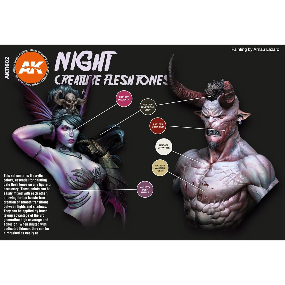 AK Interactive 3GEN Night Creature Flesh Tones Acrylic Paint Set, 6x17 ml