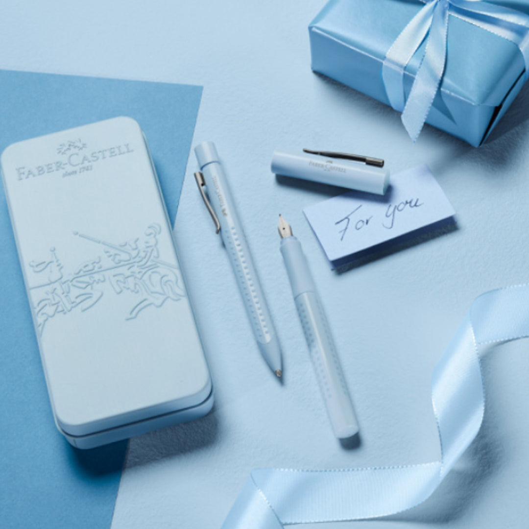 Faber-Castell Grip Fountain Pen and Ballpoint Pen Gift Set, Light Blue