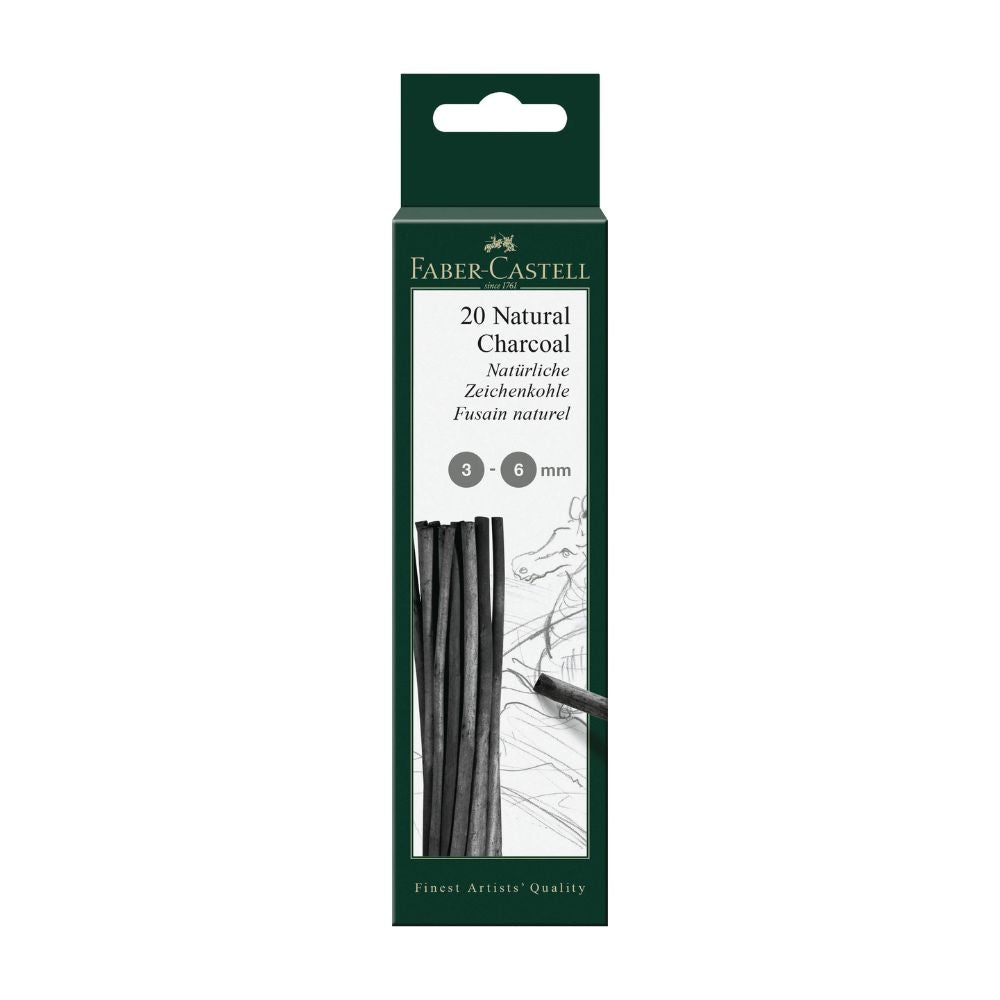 Faber-Castell Pitt natural charcoal stick set, 0.12-0.24 in (3-6 mm), 20 pcs