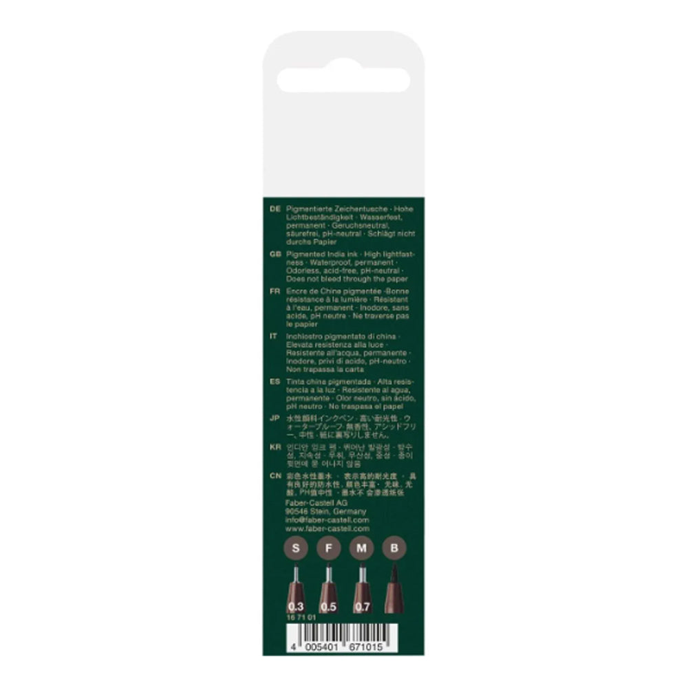 Faber-Castell Pitt Artist India Ink Pen Fineliners Set, 4 pcs., Dark Sepia
