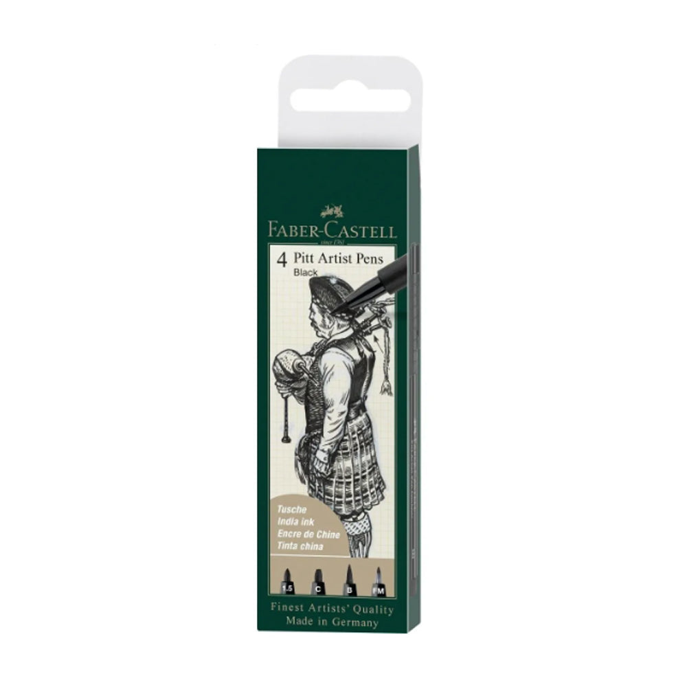 Faber-Castell Pitt Artist India Ink Pen Set, 4 pcs., Black, 1.5, C, B, FM
