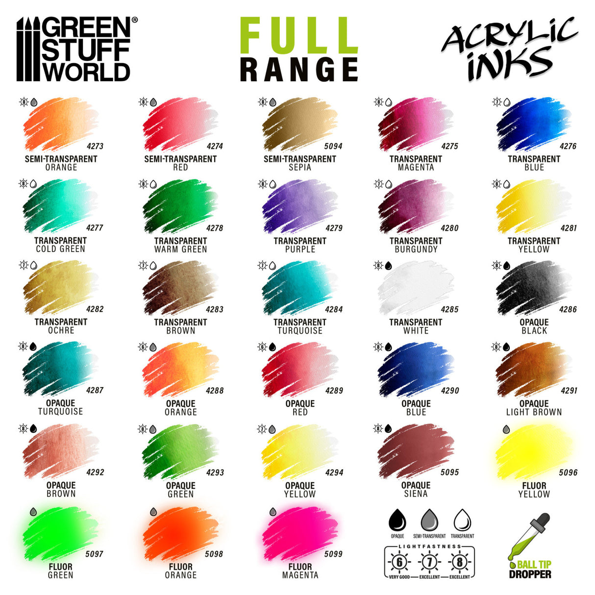 Green Stuff World Acrylic Inks Fluor Set, 4x30 ml