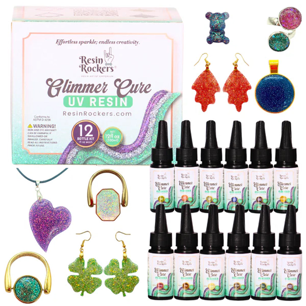 Resin Rockers Glimmer Cure Glitter UV Resin Hard Type, Full Kit
