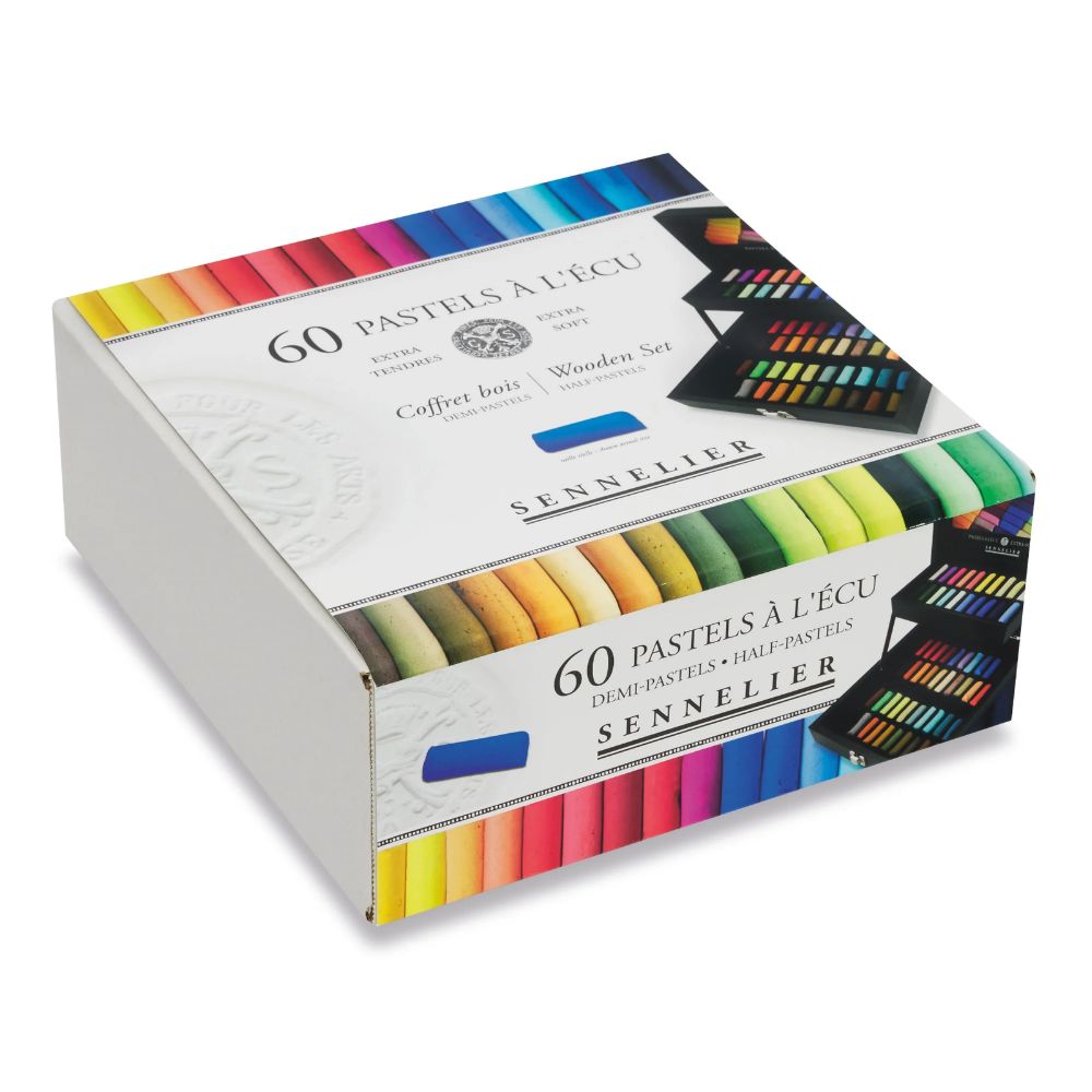 Sennelier ½-size dry pastel set in a wooden box, 60 colors