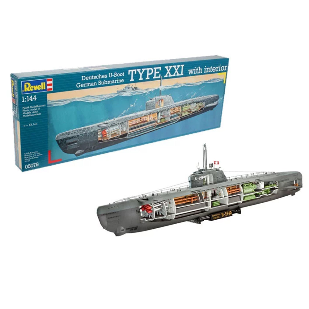 Revell German Submarine Type XXI with Interior Scale Model, 1:144