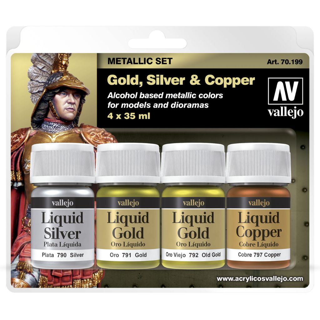 Vallejo Gold, Silver & Copper Metallic Paint Set, 4x35 ml