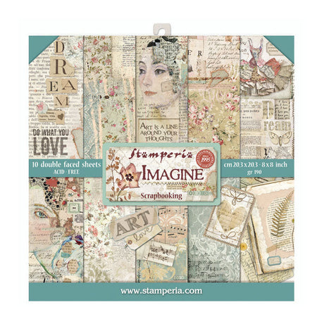 Stamperia Double-Sided Scrapbooking Paper Set - Imagine, 10 units