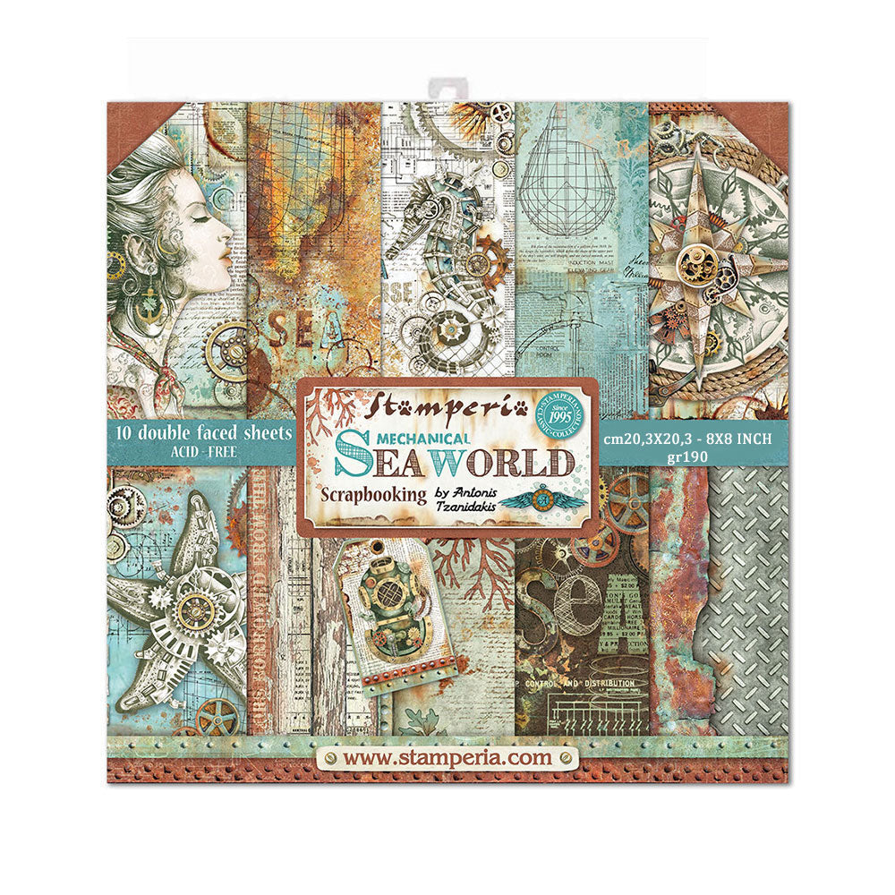 Stamperia Double-Sided Scrapbooking Paper Set - Sea World, 10 units