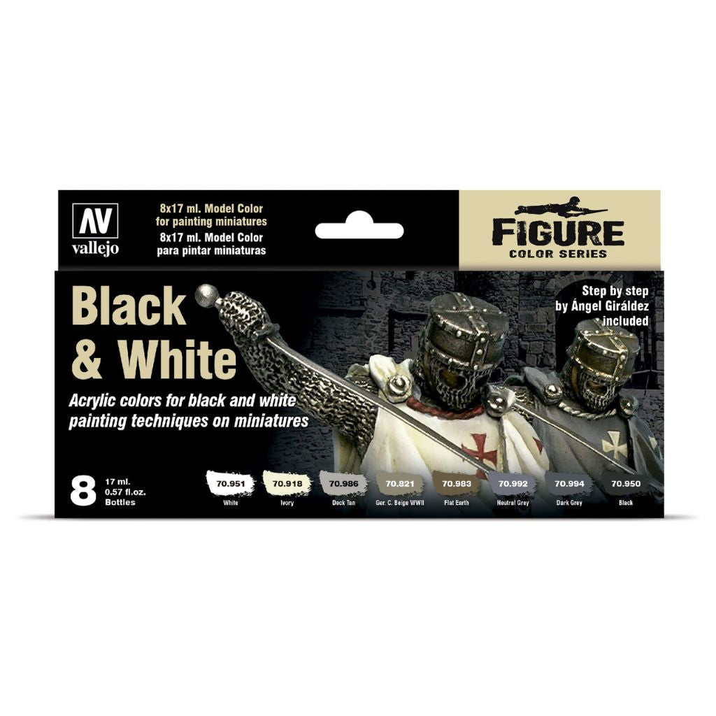 Vallejo Black and White Acrylic Paint Set, 8x17 ml