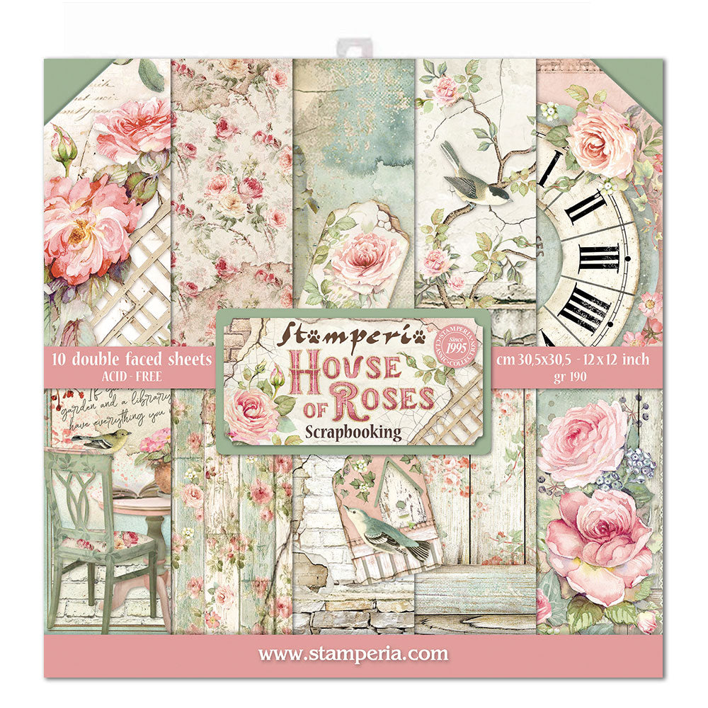 Stamperia Double-Sided Scrapbooking Paper Set - House of Roses, 10 units