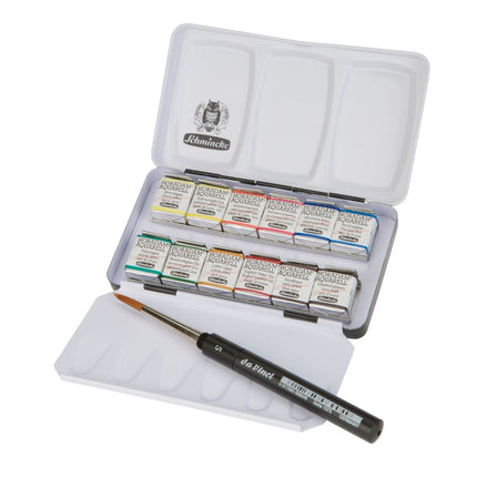 Schmincke Horadam Aquarell Set with a Brush, 12 Colours, Half-Pan