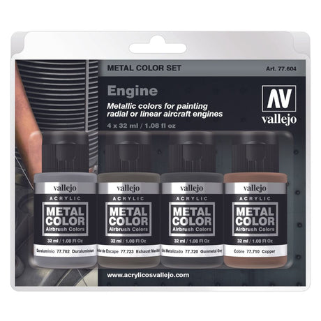 Vallejo Engine Metal Color Acrylic Paint Set, 4x32 ml