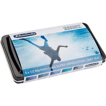 Schmincke Horadam Super Granulation Deep Sea Watercolour Set, 5 Colours, Half-Pan + Brush