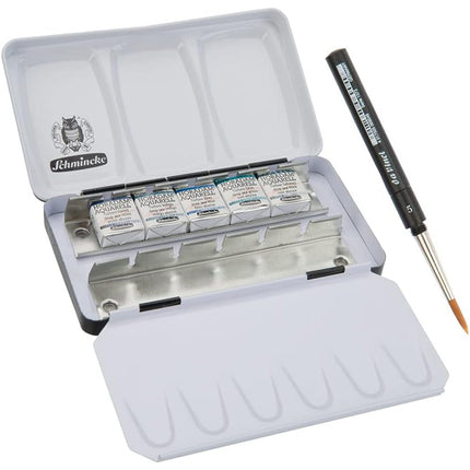 Schmincke Horadam Super Granulation Deep Sea Watercolour Set, 5 Colours, Half-Pan + Brush