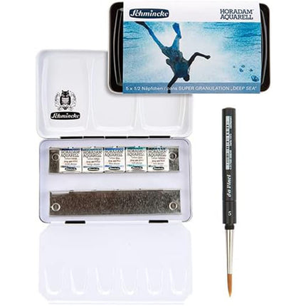 Schmincke Horadam Super Granulation Deep Sea Watercolour Set, 5 Colours, Half-Pan + Brush