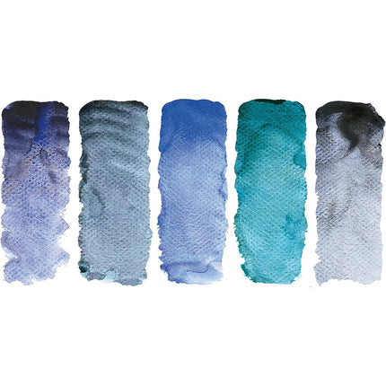 Schmincke Horadam Super Granulation Deep Sea Watercolour Set, 5 Colours, Half-Pan + Brush