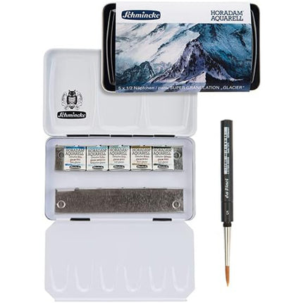 Schmincke Horadam Super Granulation Glacier Watercolour Set, 5 Colours, Half-Pan + Brush