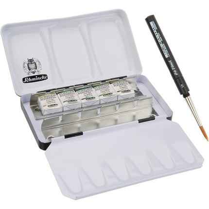 Schmincke Horadam Super Granulation Forest Watercolour Set, 5 Colours, Half-Pan + Brush