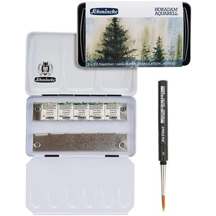 Schmincke Horadam Super Granulation Forest Watercolour Set, 5 Colours, Half-Pan + Brush