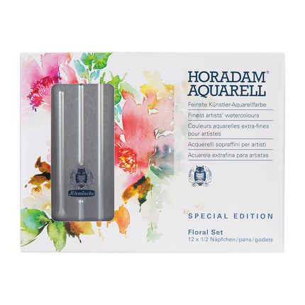 Schmincke Horadam Aquarell Floral Set in a Metal Box, 12 colours + 6 empty spaces, Half-Pan