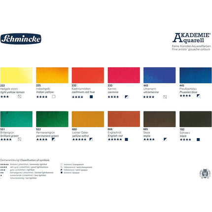 Schmincke Akademie Watercolour Set, 12 Colours, ½ + Space for Additional 12 Pans