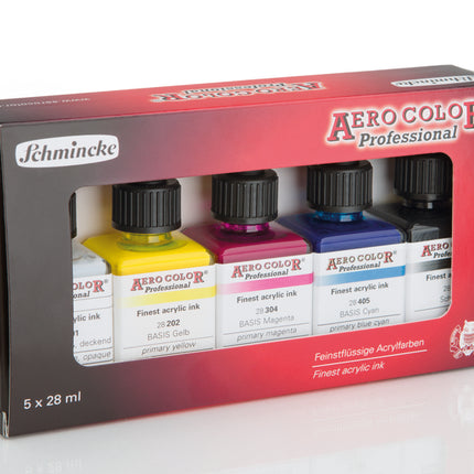 Schmincke Aero Color Acrylic Ink Set Basic Colors, 5x28 ml