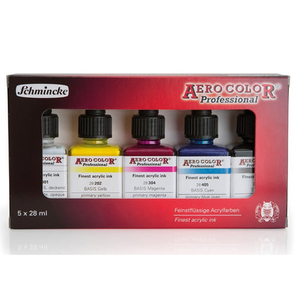 Schmincke Aero Color Acrylic Ink Set Basic Colors, 5x28 ml