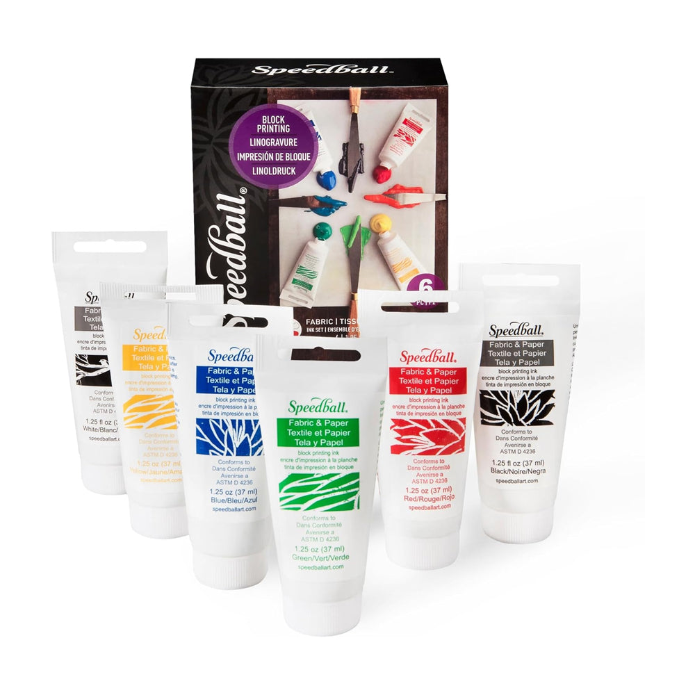 Speedball Fabric and Paper Lino Printing Inks Set, 6x37 ml