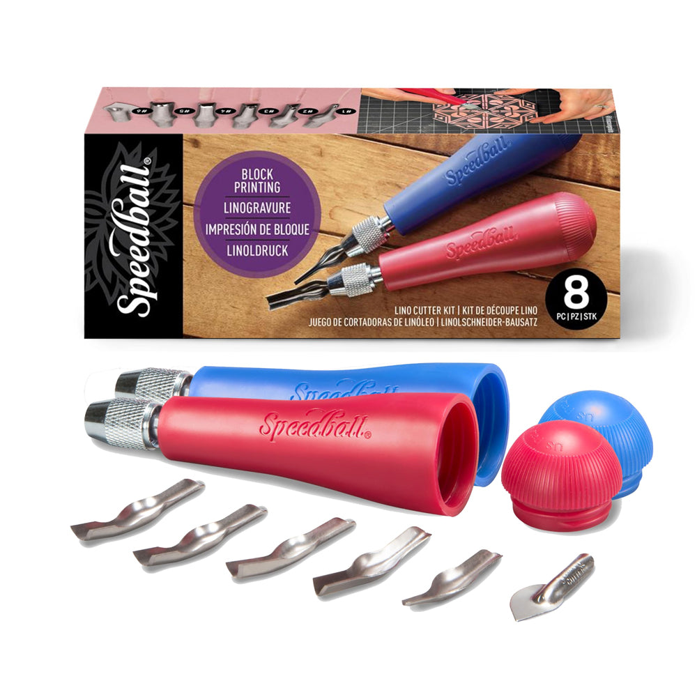 Speedball Lino Cutter Set, 2 Handles + 6 Cutters