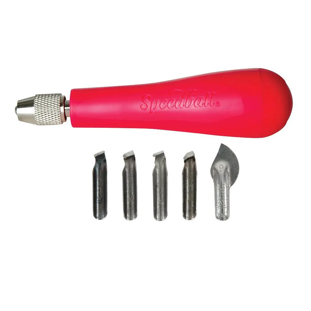 Speedball Lino Cutter Set, 1 Handle + 5 Cutters (No. 21, 22, 23, 25 and 26)