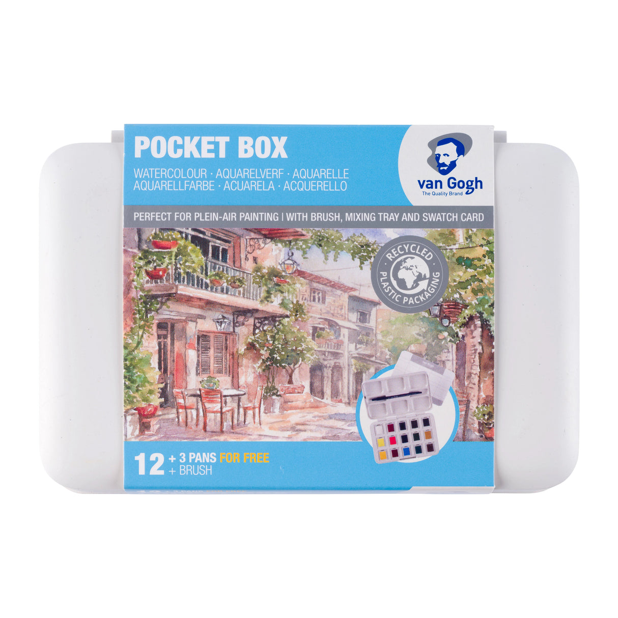 Van Gogh Watercolour Pocket Box Basic Colours | 12 Half Pans + 3 Colours