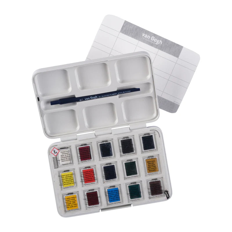 Van Gogh Watercolour Pocket Box Basic Colours | 12 Half Pans + 3 Colours