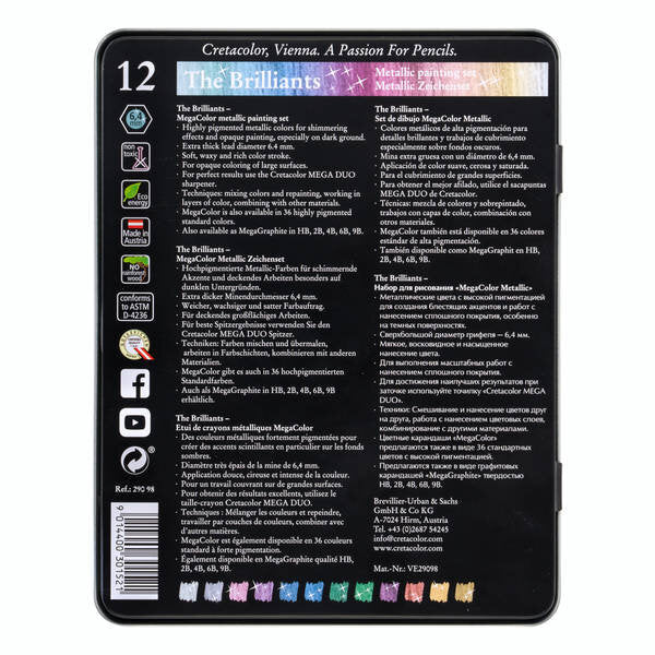 Cretacolor Brilliants Metallic Colored Pencils Set, 12 pcs.