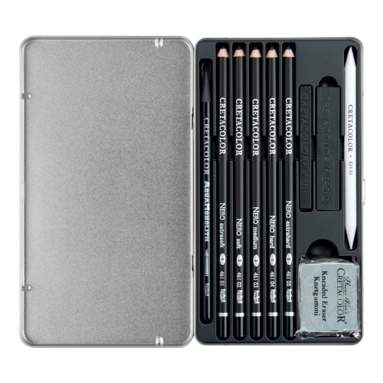 Cretacolor Deep Black Drawing and Sketching Set, 10 pcs.