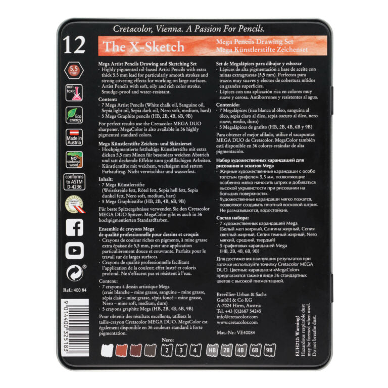 Cretacolor The X-Sketch MEGA Pencils Drawing Set, 12 pcs.